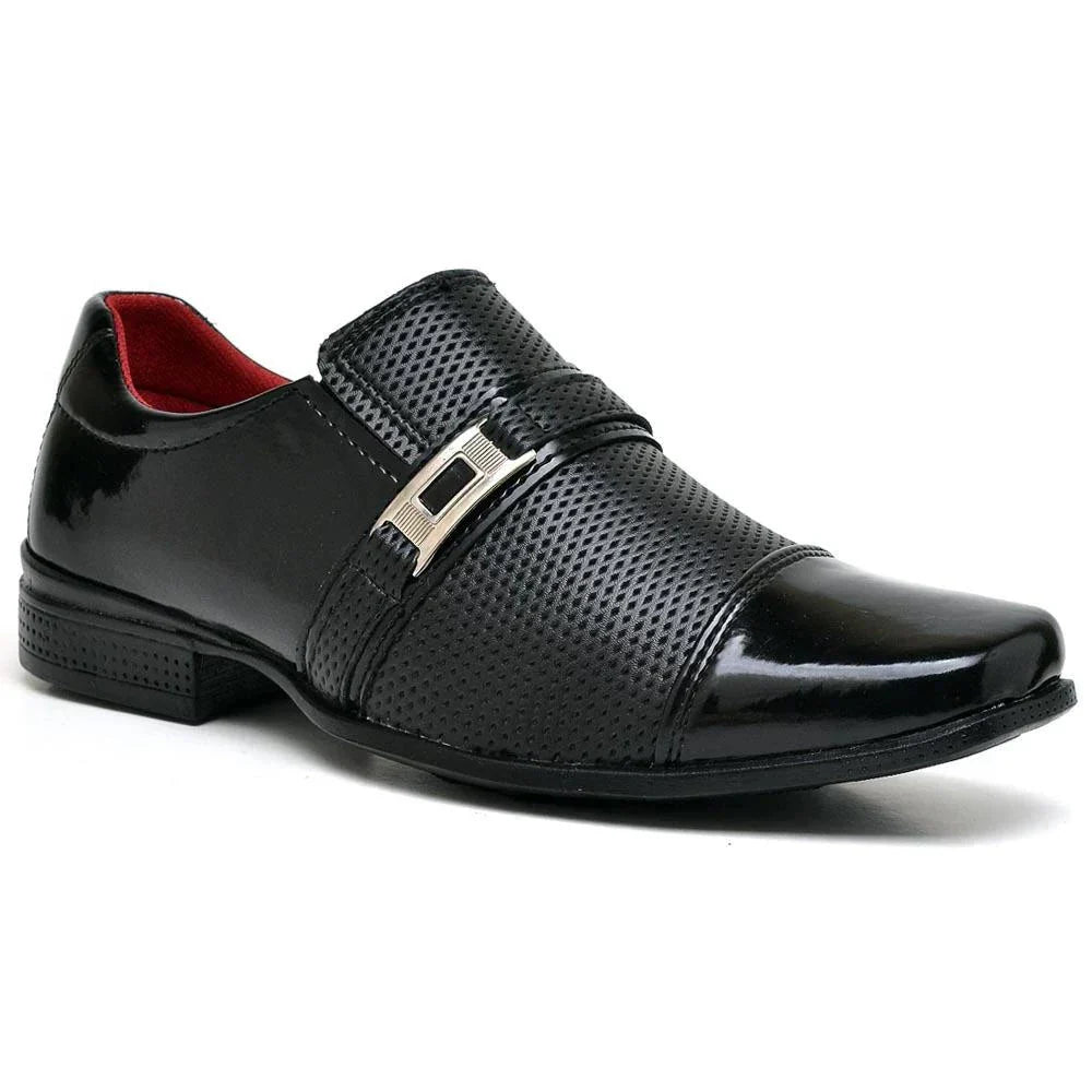 Sapato Social Masculino Preto Verniz de Fivela Elegante